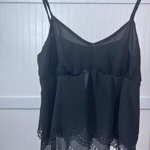 Double Zero Tank Top Black Whimsigoth Babydoll Scalloped Hem Fairy Casual Y2K